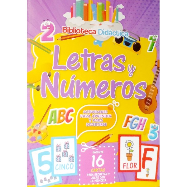 Letras y números: libro educativo 24 pág, tapa blanda, 27x19 cm + 16 cartas para jugar