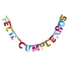 Guirnalda metalizada con brillantina Feliz cumpleaños cotillón cumples, letras 10x15 cm aprox