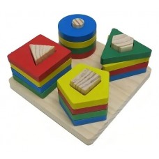 Juego Didáctico de Madera Torrecitas x 4 Encastre Geométrico Multicolor | Desarrollo Cognitivo y Diversión Educativa | 12x12 cm