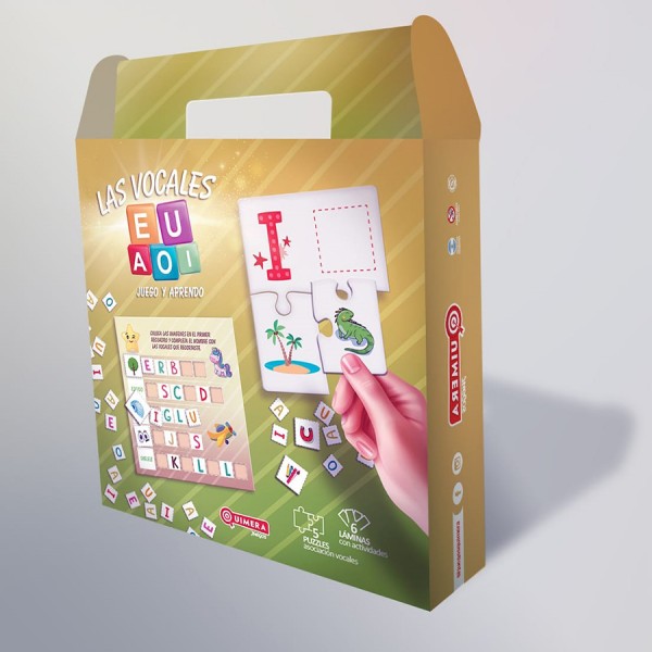 Las Vocales: juego de asociación en caja: contiene 5 puzzles + 6 láminas con actividades