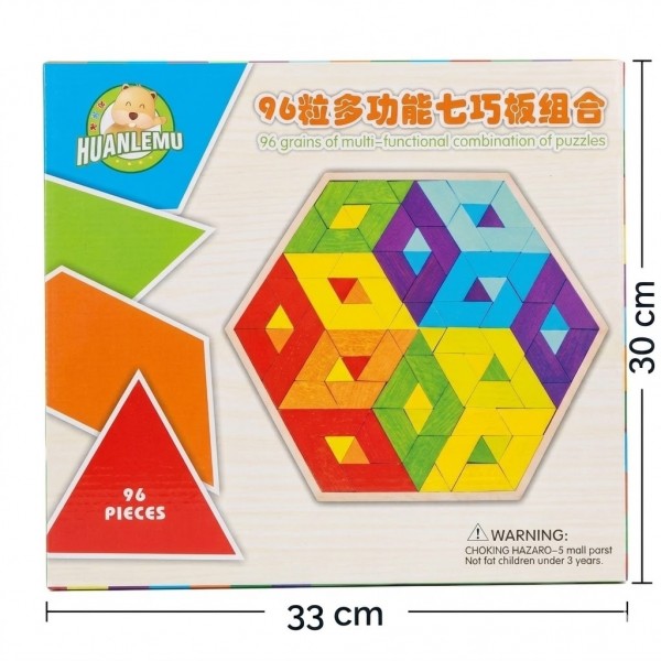 Tangram de Madera Grande Hexagonal Multicolor – 96 Piezas Didácticas 