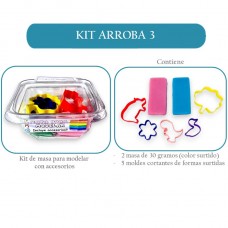 Kit arroba 3: masa para modelar x 2 unidades 30 grs + 5 accesorios cortantes de formas distintas A3