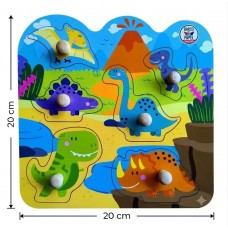 Mis Primeros Encastres en Madera Barco de Papel Dinosaurios -20x20 cm - con Agarre