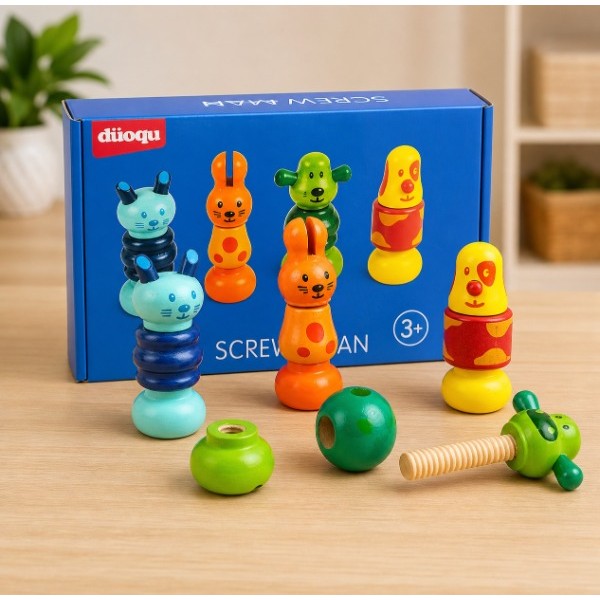 Muñecos de Madera para Enroscar - Juguete Didáctico de Coordinación y Motricidad Muñecos de Madera para Enroscar - Juguete Didáctico de Coordinación y Motricidad