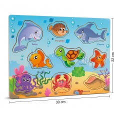 Rompecabezas Encastrable de Madera Infantil - Animales del Mar - 30x22 cm