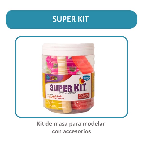 Super Kit en pote: masa para modelar x 90 grs + 5 moldes cortantes + 1 palito para amasar SK