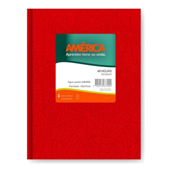 Cuaderno America 16x21 cm tapa dura forrado 42 hojas rojo