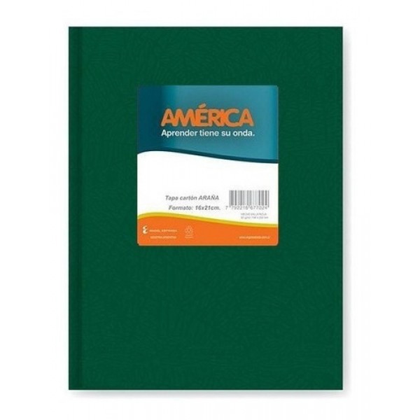 Cuaderno America 16x21 cm tapa dura forrado 42 hojas verde