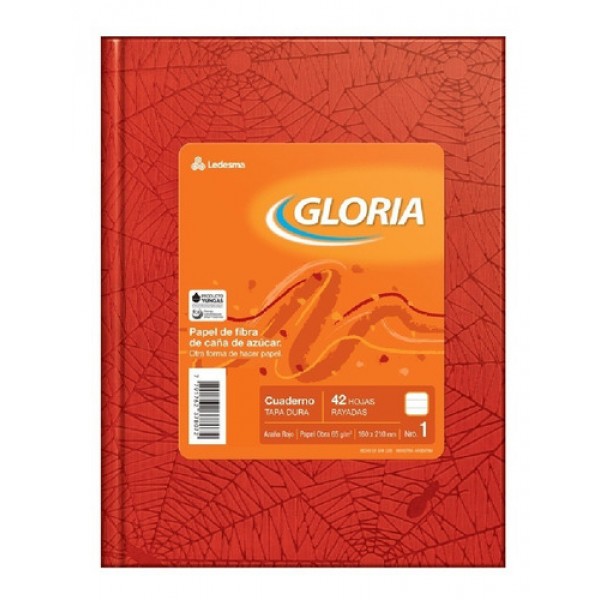 Cuaderno Gloria 16x21 cm tapa dura forrado papel araña 42 hojas rojo