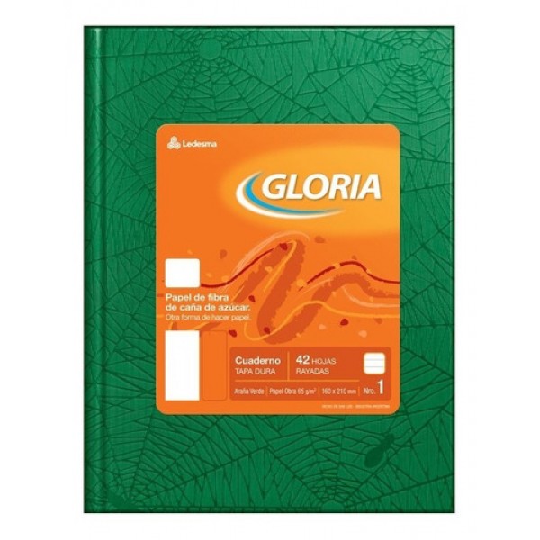 Cuaderno Gloria 16x21 cm tapa dura forrado papel araña 42 hojas verde