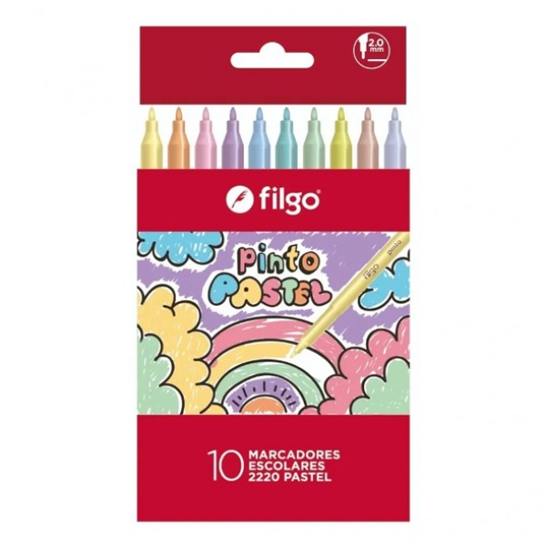 Marcadores escolares Filgo Pastel x 10 unidades en caja, distintos colores