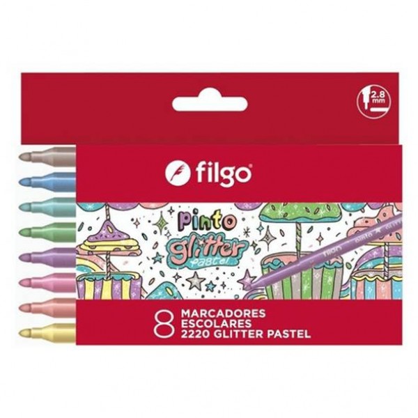 Marcadores escolares Filgo Glitter pastel caja x 8 unidades