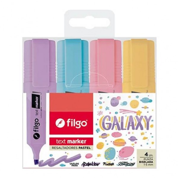 Resaltadores pastel x 4 unidades text maker Filgo Galaxy, en estuche