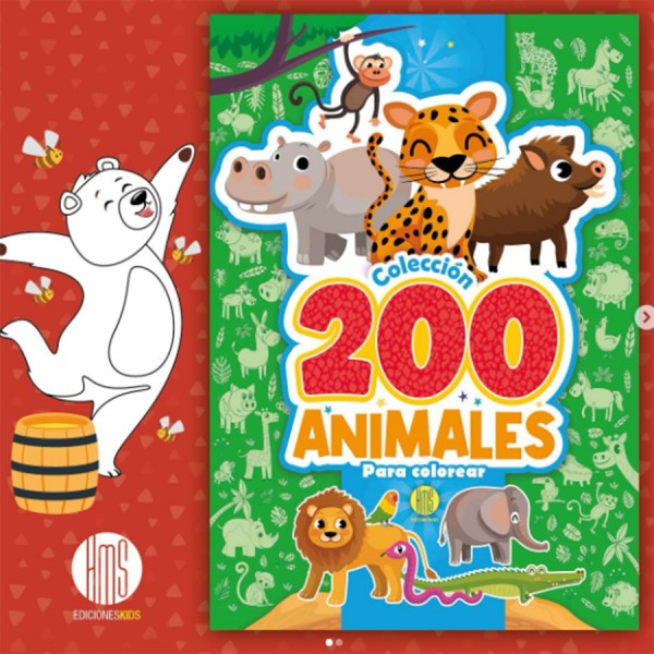 200 Animales para colorear: libro de tapa blanda, 28x20 cm, 32 páginas