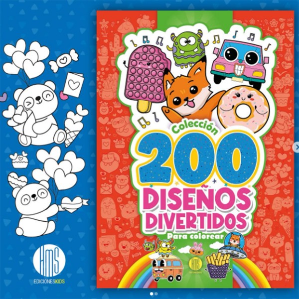 200 diseños divertidos para colorear: libro de tapa blanda, 28x20 cm, 32 páginas