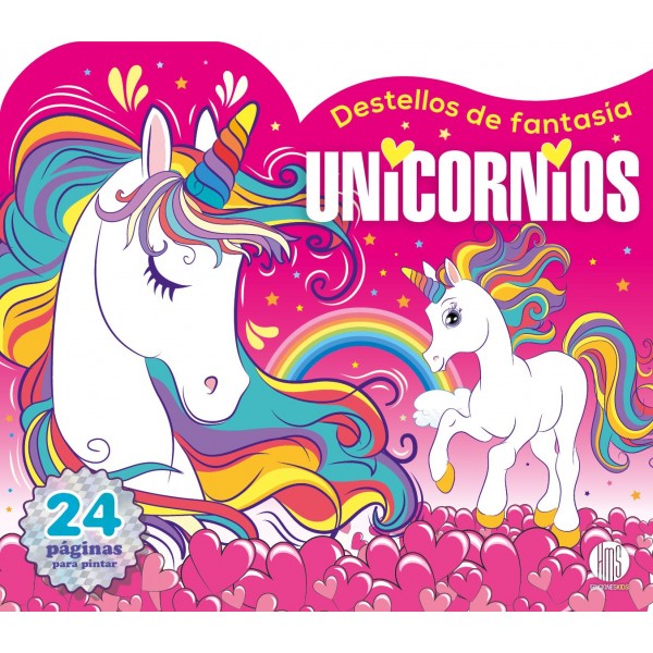 Destellos de fantasía Unicornios: libro para colorear troquelado, 21x23 cm, 24 pág