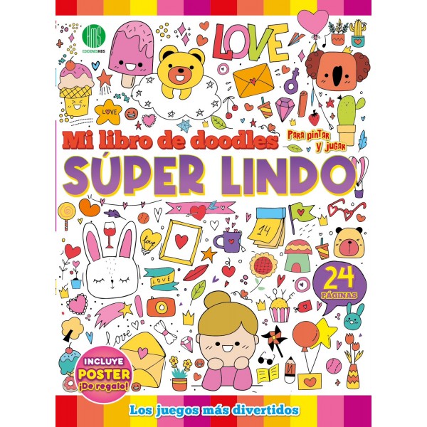 Activity Book Super Lindo: libro de actividades para colorear, 23x31 cm, 24 juegos + poster de regalo