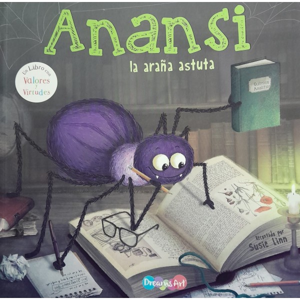 Libro de cuentos Anansi la araña astuta: 21x21 cm, tapa blanda, papel ilustración, 24 páginas