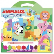 Valija didáctica Animales Divertidos – Set Educativo de Cuentos, Stickers, Acuarelas - 4 Libros para leer y pintar + acuarelas + pincel + figuras para recortar
