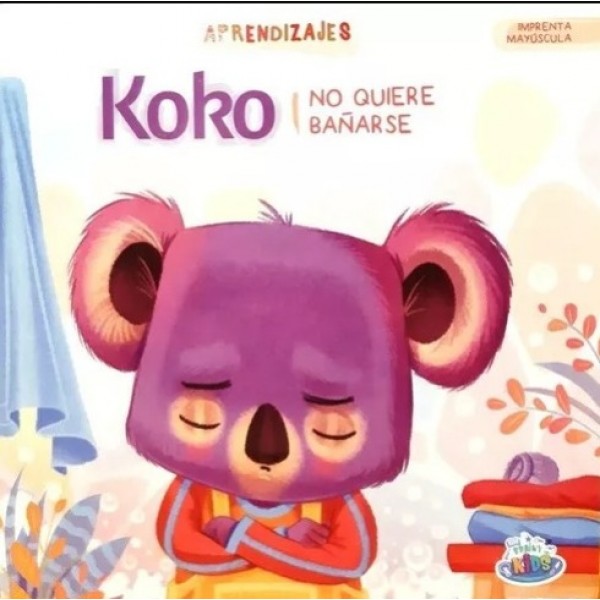Aprendizajes Koko no quiere bañarse, libro de tapa dura, 21x21 cm, 10 páginas ilustradas