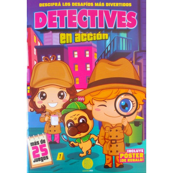 Detectives: libro de actividades con más de 25 juegos, 28x20 cm, con poster desplegable