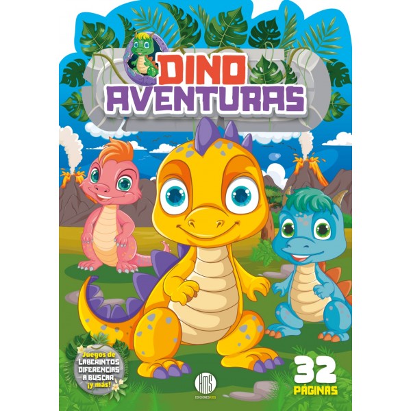 Dino aventuras: libro troquelado tapa blanda, 32 páginas de actividades para colorear, 28x20 cm
