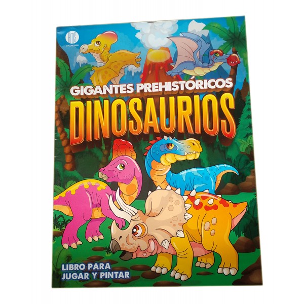 Dinosaurios gigantes prehistóricos: libro para jugar y pintar, 23x31 cm, tapa blanda, con actividades