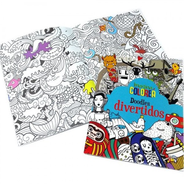 Imagina y colorea Doodles divertidos: libro para colorear 28x20 cm, tapa blanda