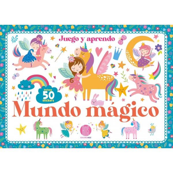 Juego y aprendo Mundo mágico: libro de actividades apaisado 20x28 cm, tapa blanda con 50 stickers