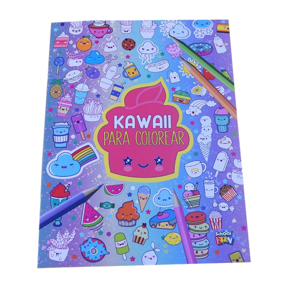 Kawaii para colorear: libro infantil para pintar 28x21 cm, 16 láminas para colorear