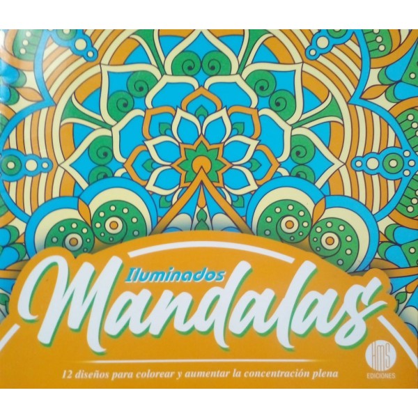 Mandalas iluminados: libro de tapa blanda, 21x23 cm, 12 diseños para colorear