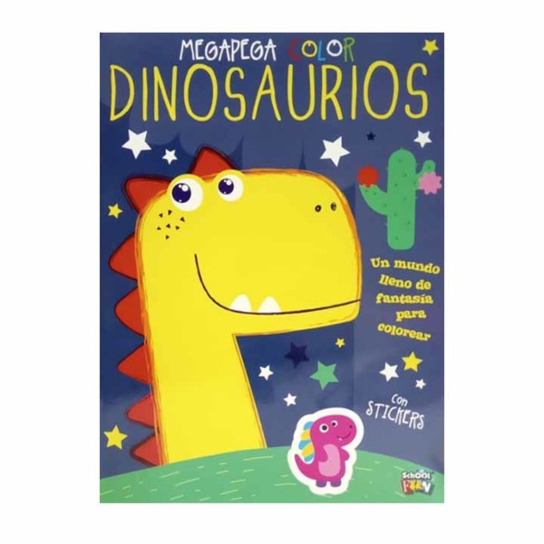 Megapega color Dinosaurios: libro de tapa flexible, 48 páginas, 28x21 cm con stickers