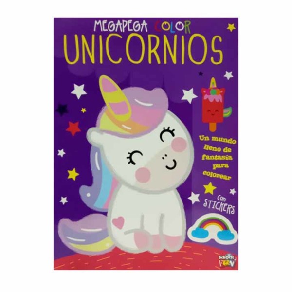Megapega color Unicornios: libro de tapa flexible, 48 páginas, 28x21 cm con stickers