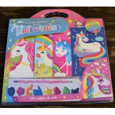 Valija didáctica El mundo encantando de los unicornios: 4 libros para leer y pintar + pincel + 6 acuarelas + figuras recortables